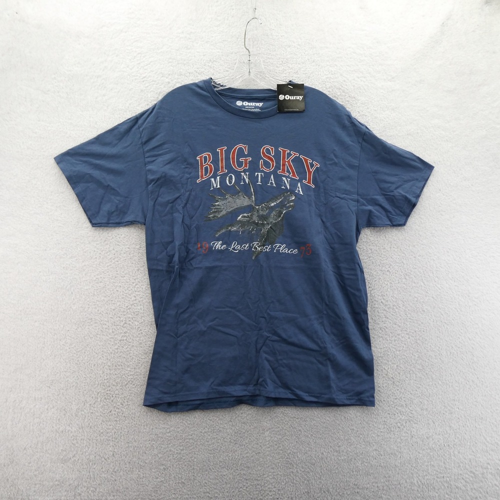 Ouray Shirt Mens Large Big‎ Sky Montana Blue Moose Graphic Cotton Short Sleeve